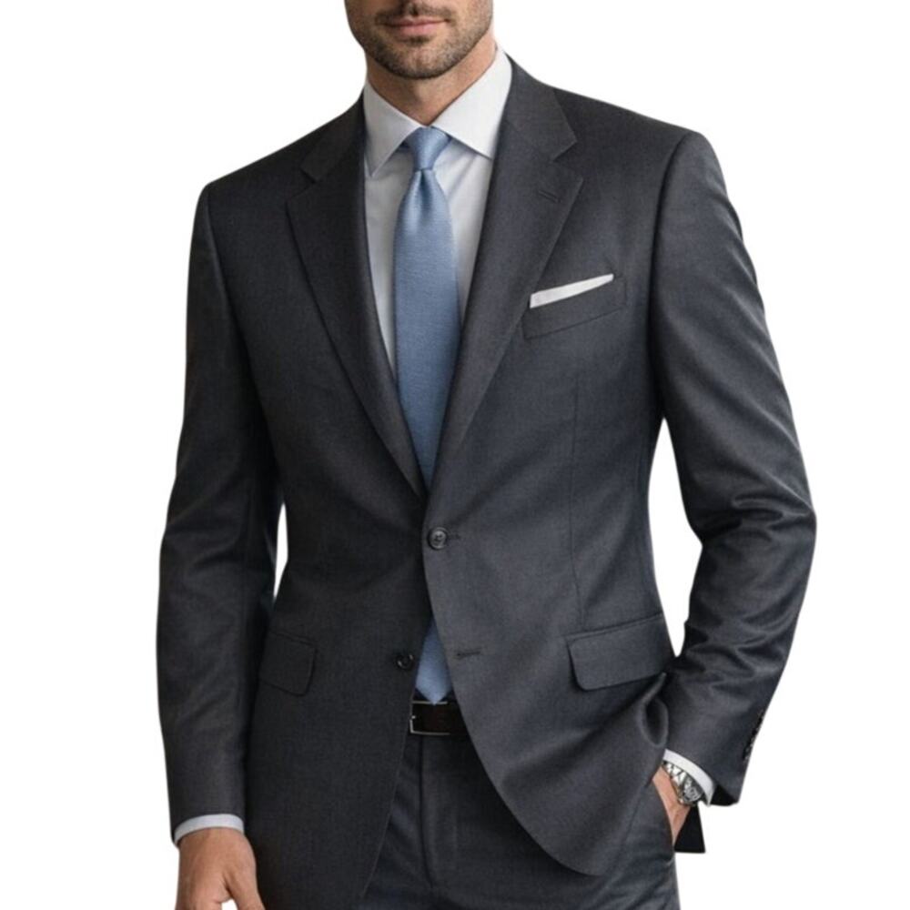 Ermenegildo Zegna Dark Gray Wool Suit Jacket Bemberg Lining Luxury Timeless 42R